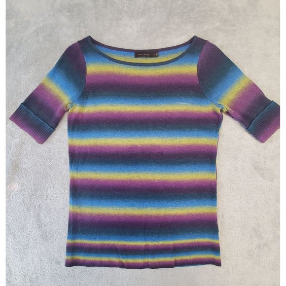 The Limited Sweater Womens Small Short Sleeved Rainbow Striped Soft Stretch‎ - Picture 1 of 7